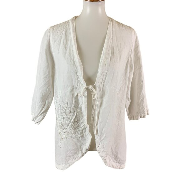 Kleen White Linen Open Front Cardigan Small Womens Boho Lightweight Top - Picture 1 of 5